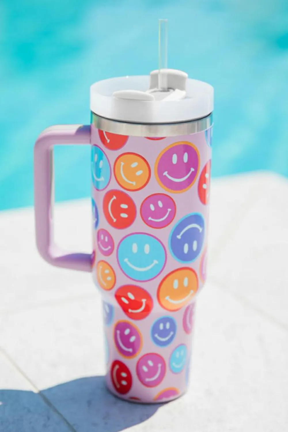 Outlet Dear-Lover Rainbow Smiley Face Pattern Tumbler with Straw 40oz Fiery Red