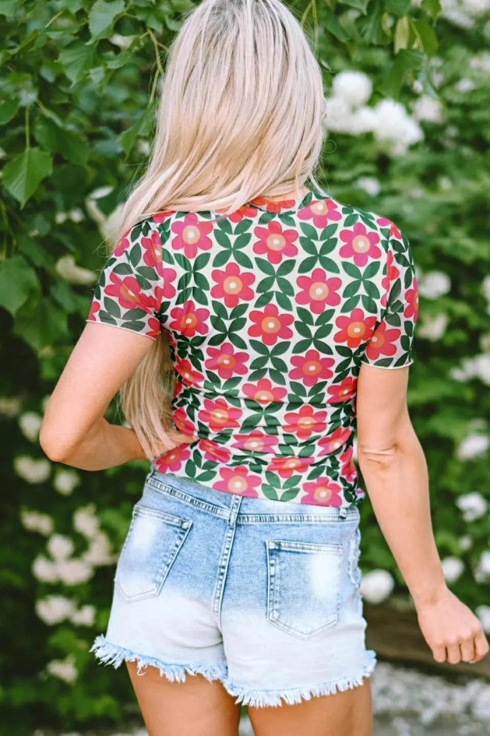 Best Dear-Lover Retro Floral Print Crew Neck T Shirt Fiery Red