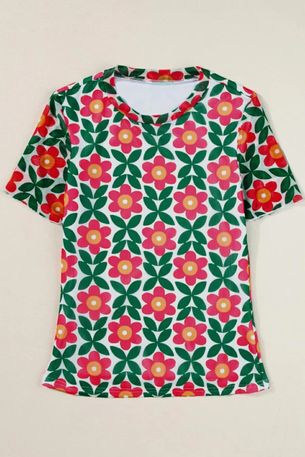 Best Dear-Lover Retro Floral Print Crew Neck T Shirt Fiery Red