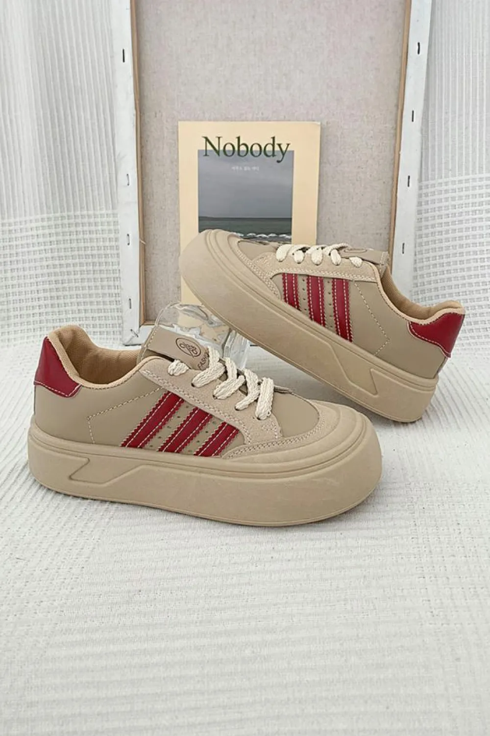 Fashion Dear-Lover Retro PU Leather Lace-up Thick Sole Casual Shoes Fiery Red