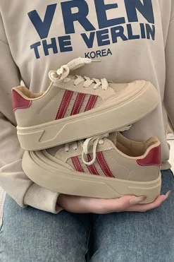 Fashion Dear-Lover Retro PU Leather Lace-up Thick Sole Casual Shoes Fiery Red