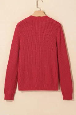 New Dear-Lover Ribbed Knit Bow Front Buttoned Cardigan Fiery Red