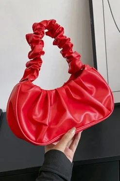 Fashion Dear-Lover Ruched Faux Leather Shoulder Bag Fiery Red