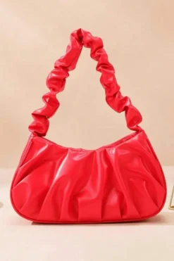 Fashion Dear-Lover Ruched Faux Leather Shoulder Bag Fiery Red