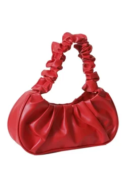 Fashion Dear-Lover Ruched Faux Leather Shoulder Bag Fiery Red