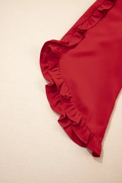 Discount Dear-Lover Ruffle Trimmed 3/4 Sleeve Round Neck Blouse Fiery Red