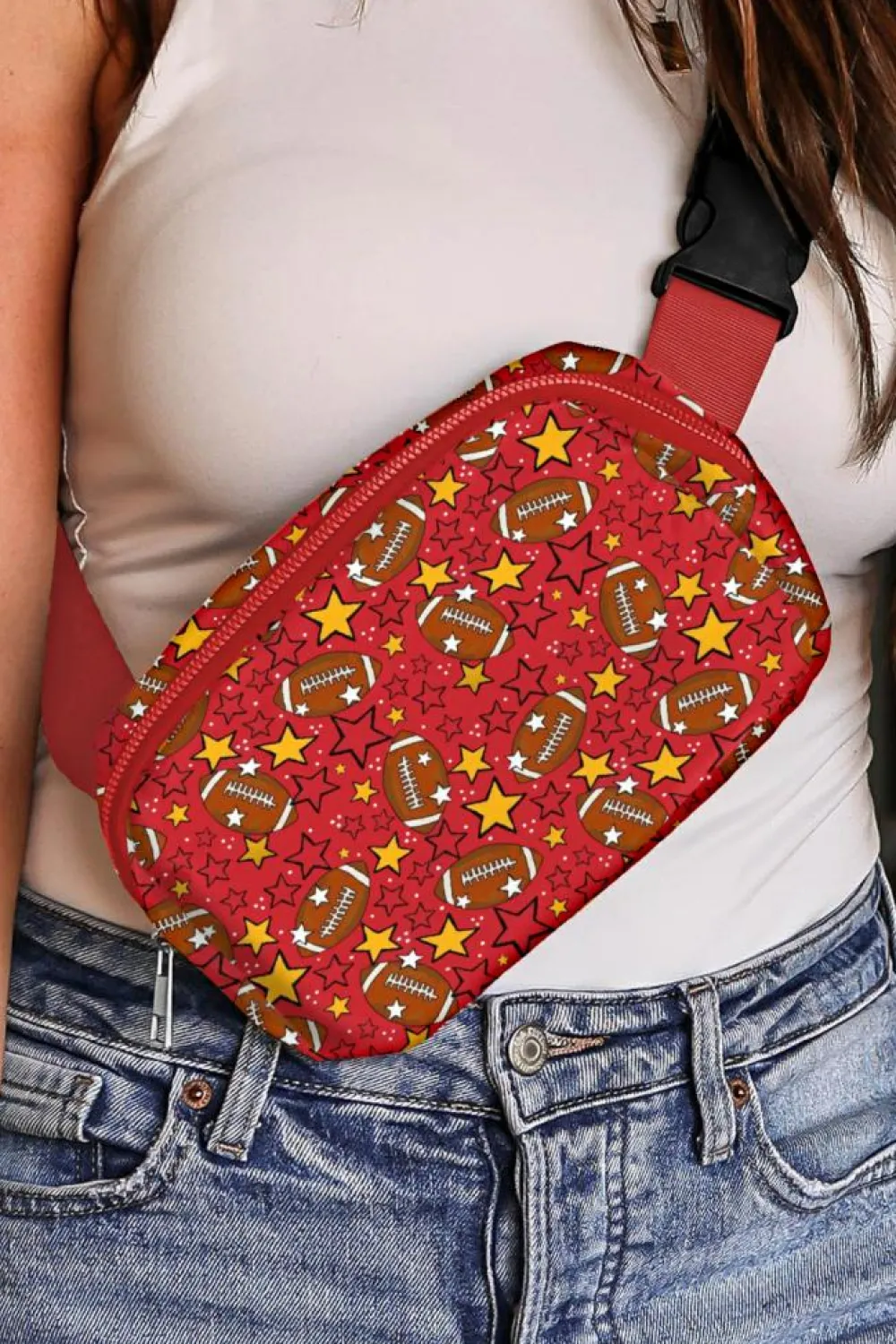Outlet Dear-Lover Rugby Football Star Printed Buckle Strap Crossbody Bag Fiery Red
