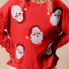 Best Dear-Lover Sequined Santa Claus Long Sleeve Christmas Sweatshirt Fiery Red