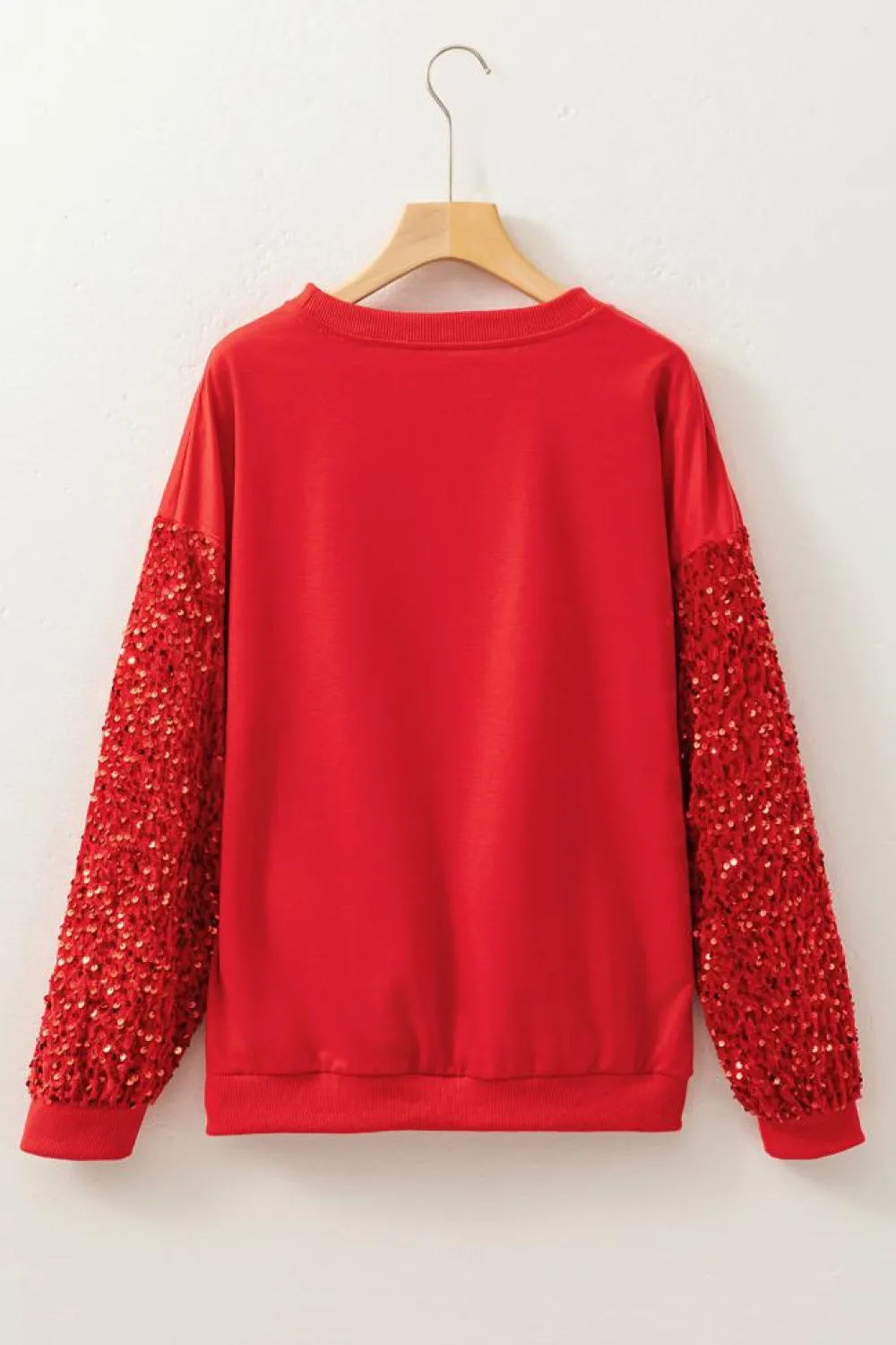 Best Dear-Lover Sequined Santa Claus Long Sleeve Christmas Sweatshirt Fiery Red
