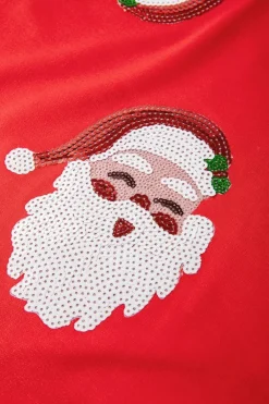 Best Dear-Lover Sequined Santa Claus Long Sleeve Christmas Sweatshirt Fiery Red