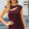 Sale Dear-Lover Slash Cutout Cap Sleeve T Shirt Fiery Red