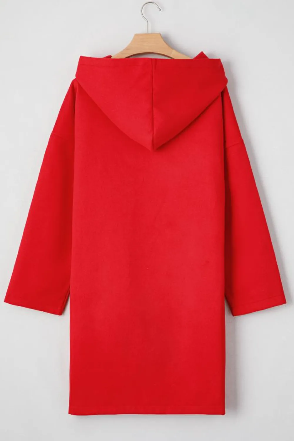 Fashion Dear-Lover Solid Color Casual Zip up Hooded Coat Fiery Red