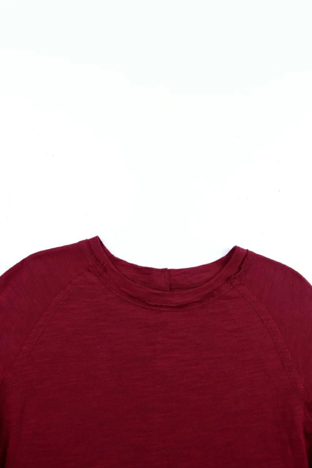 Clearance Dear-Lover Solid Crew Neck Long Sleeve Top Fiery Red