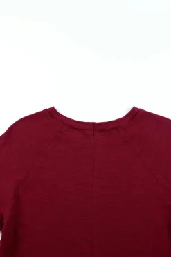 Clearance Dear-Lover Solid Crew Neck Long Sleeve Top Fiery Red
