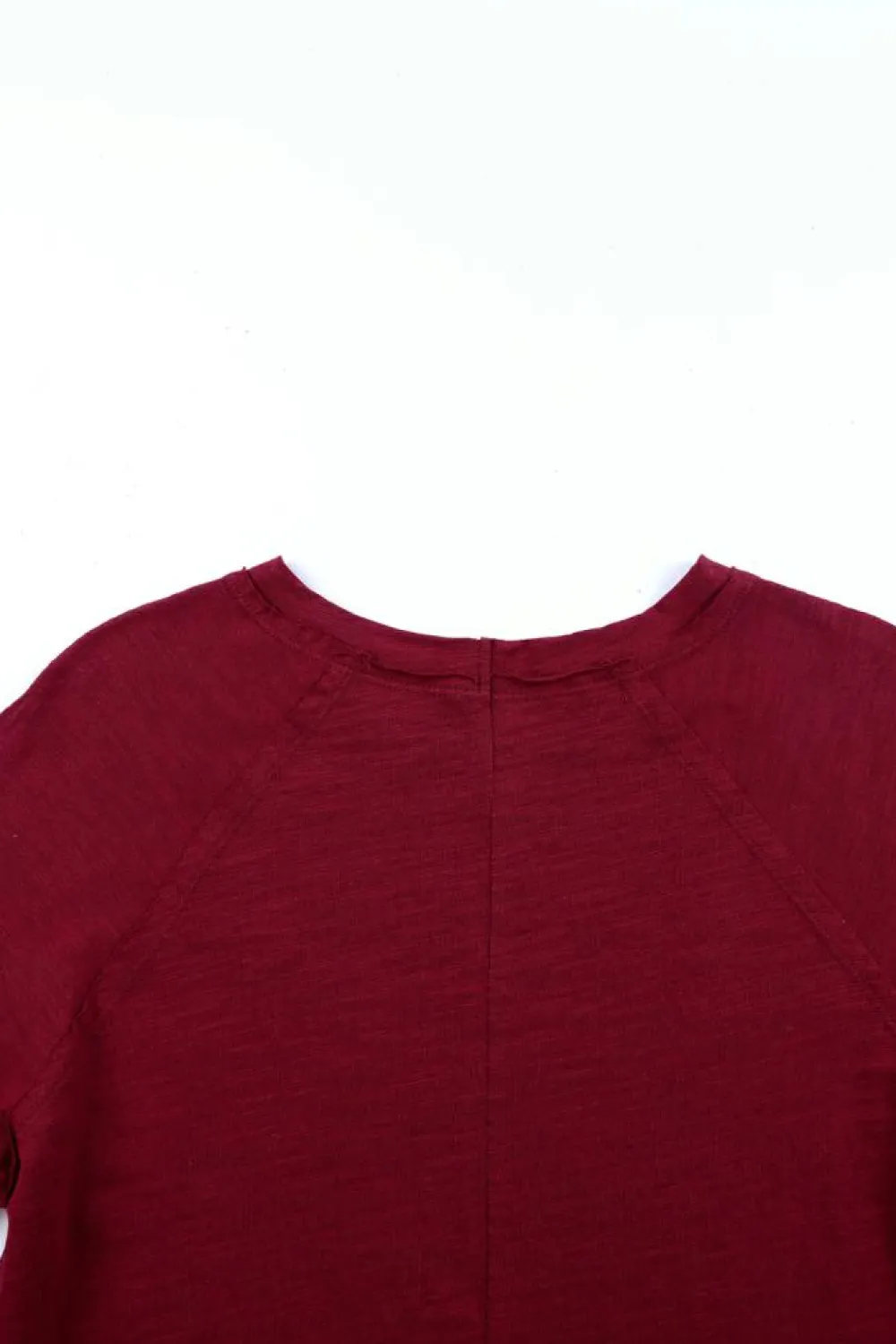 Clearance Dear-Lover Solid Crew Neck Long Sleeve Top Fiery Red