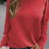 Best Dear-Lover Solid Round Neck Raglan Sleeve Sweatshirt Fiery Red