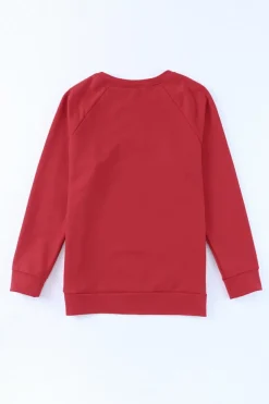 Best Dear-Lover Solid Round Neck Raglan Sleeve Sweatshirt Fiery Red