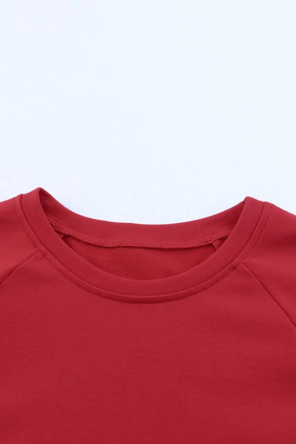 Best Dear-Lover Solid Round Neck Raglan Sleeve Sweatshirt Fiery Red
