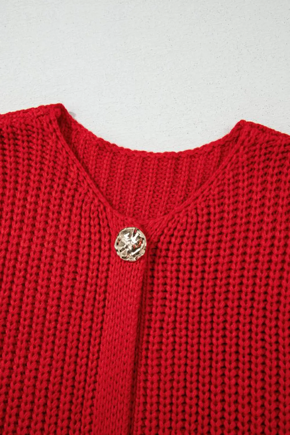 Best Dear-Lover Solid Textured Knit Side Pockets Buttoned Sweater Vest Fiery Red
