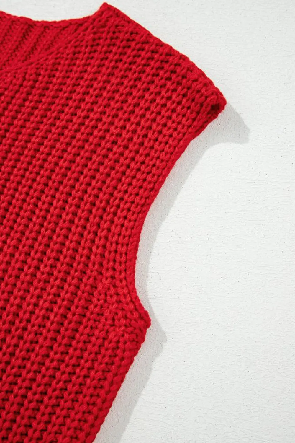 Best Dear-Lover Solid Textured Knit Side Pockets Buttoned Sweater Vest Fiery Red