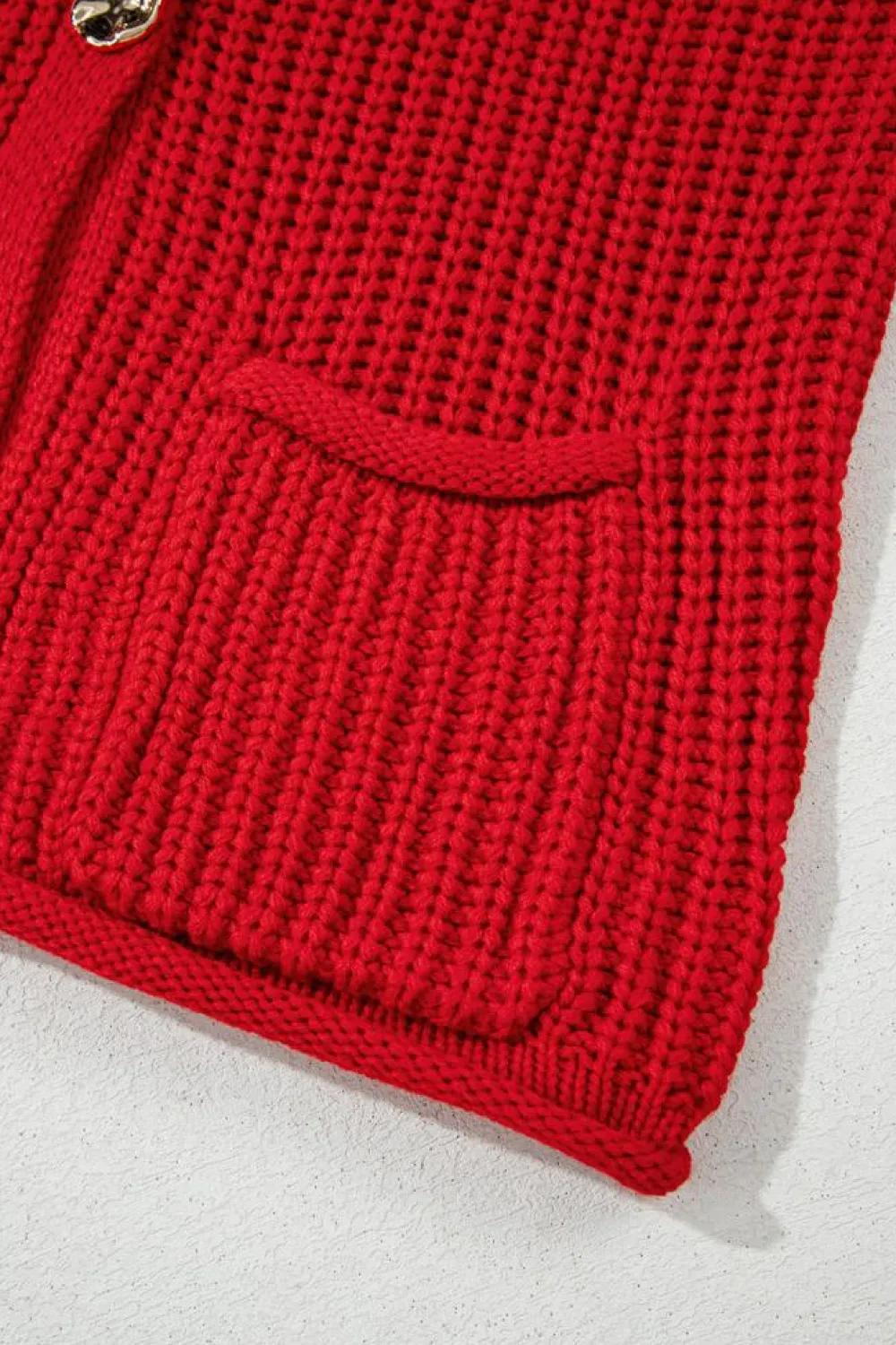 Best Dear-Lover Solid Textured Knit Side Pockets Buttoned Sweater Vest Fiery Red