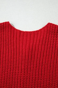 Best Dear-Lover Solid Textured Knit Side Pockets Buttoned Sweater Vest Fiery Red