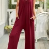 Online Dear-Lover Spaghetti Straps Wide Leg Pocketed Jumpsuits Fiery Red