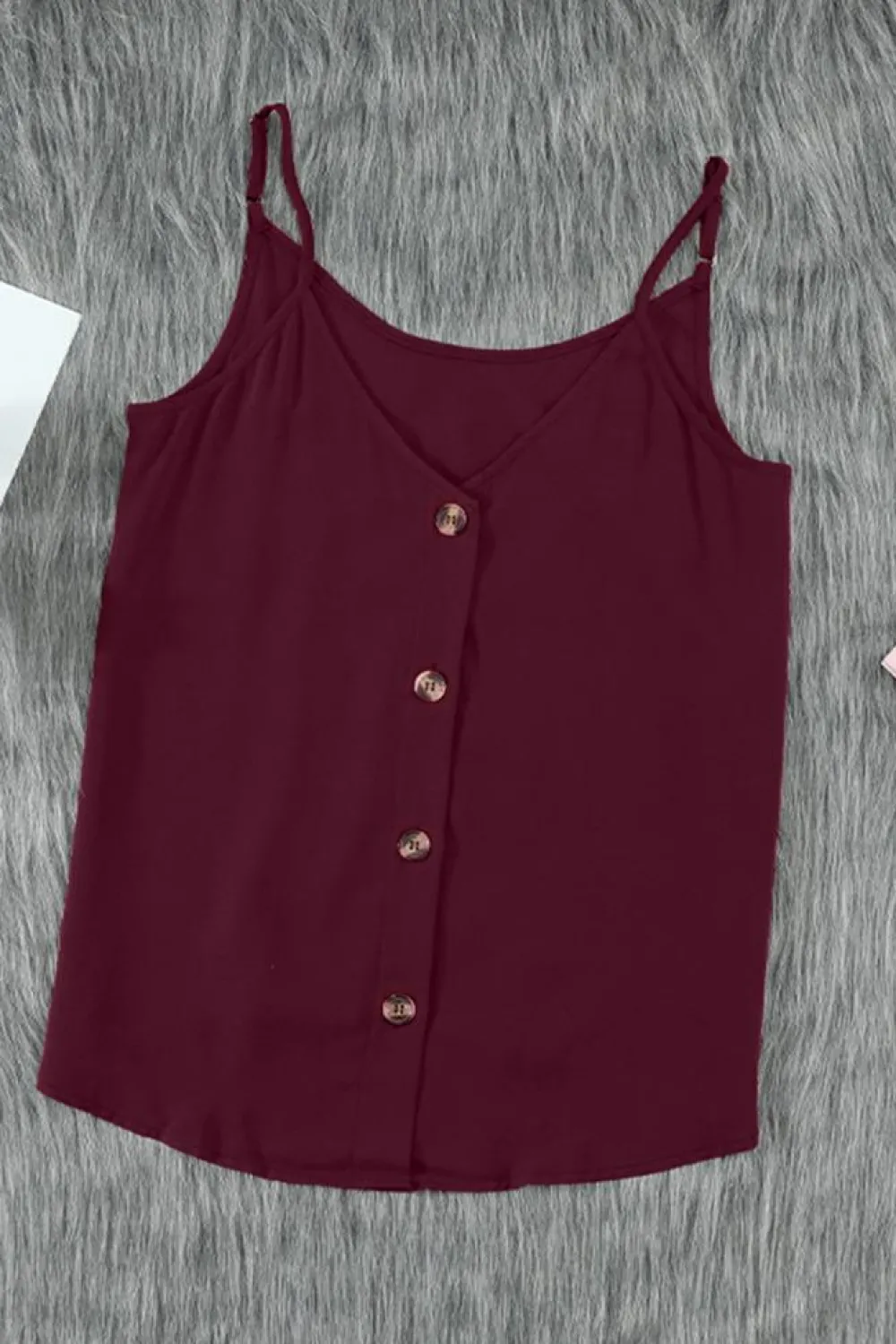 Online Dear-Lover Spaghetti Strap Buttoned Tank Top Fiery Red