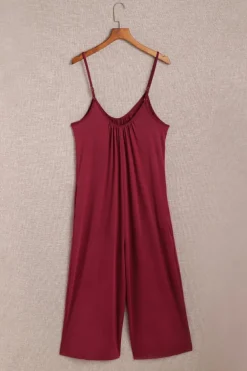 Online Dear-Lover Spaghetti Straps Wide Leg Pocketed Jumpsuits Fiery Red