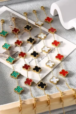 Discount Dear-Lover St Patricks Four Leaf Clover Chain Bracelet Fiery Red