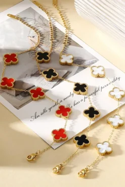 Discount Dear-Lover St Patricks Four Leaf Clover Chain Bracelet Fiery Red