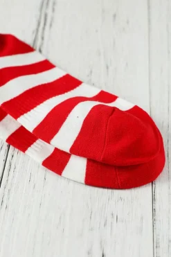 Outlet Dear-Lover Star and Striped Print Ribbed Knit Crew Socks Fiery Red