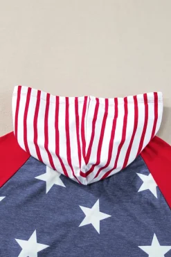 Best Dear-Lover Stars and Stripes Print Drawstring Hooded T Shirt Fiery Red