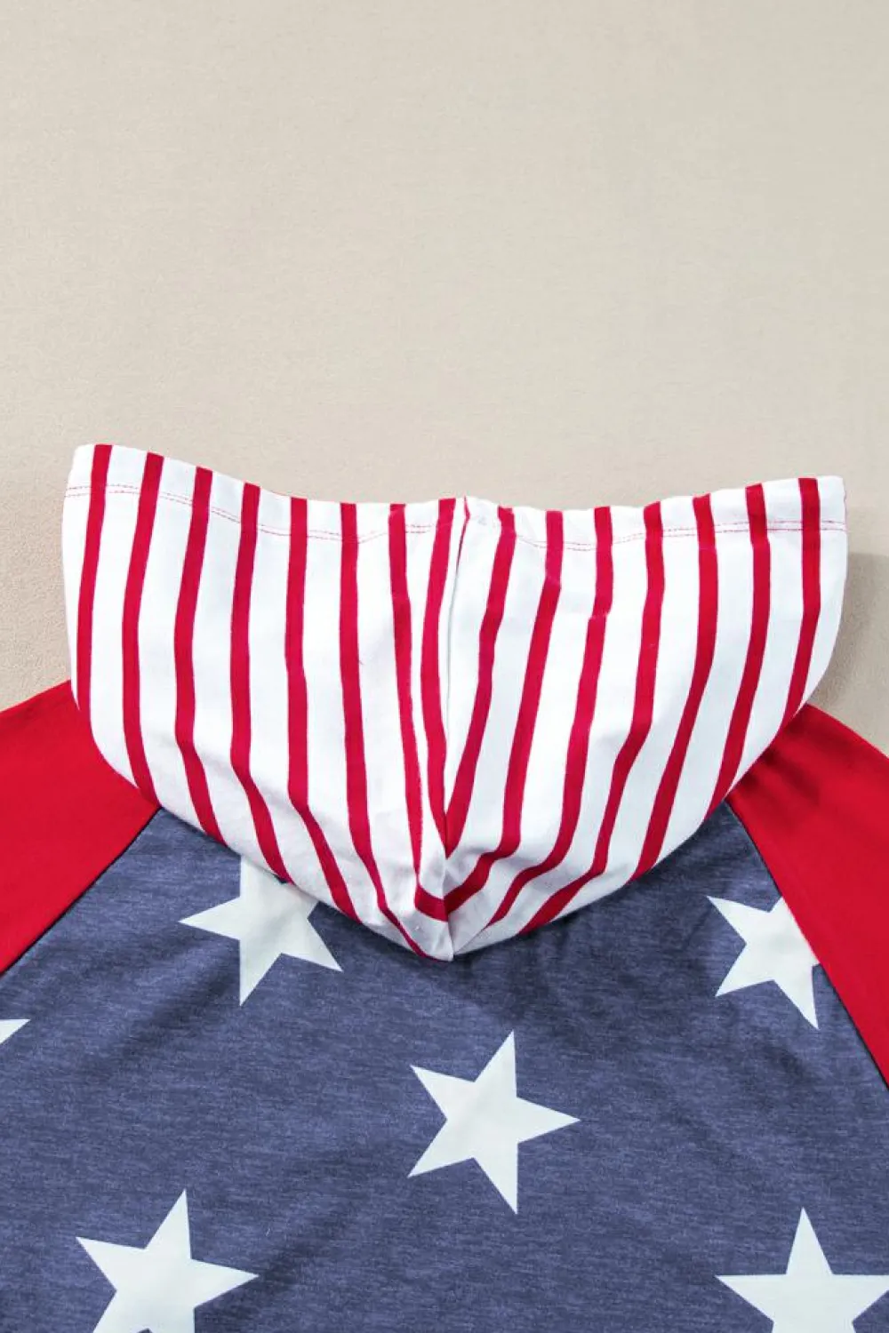 Best Dear-Lover Stars and Stripes Print Drawstring Hooded T Shirt Fiery Red