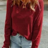 New Dear-Lover Textured Round Neck Long Sleeve Top Fiery Red