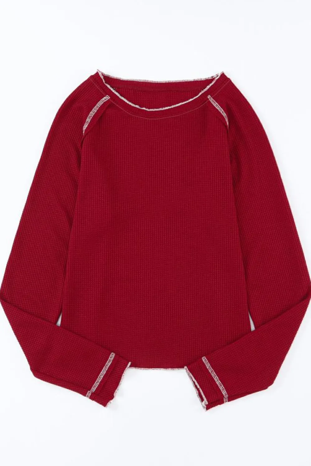 New Dear-Lover Textured Round Neck Long Sleeve Top Fiery Red