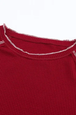 New Dear-Lover Textured Round Neck Long Sleeve Top Fiery Red