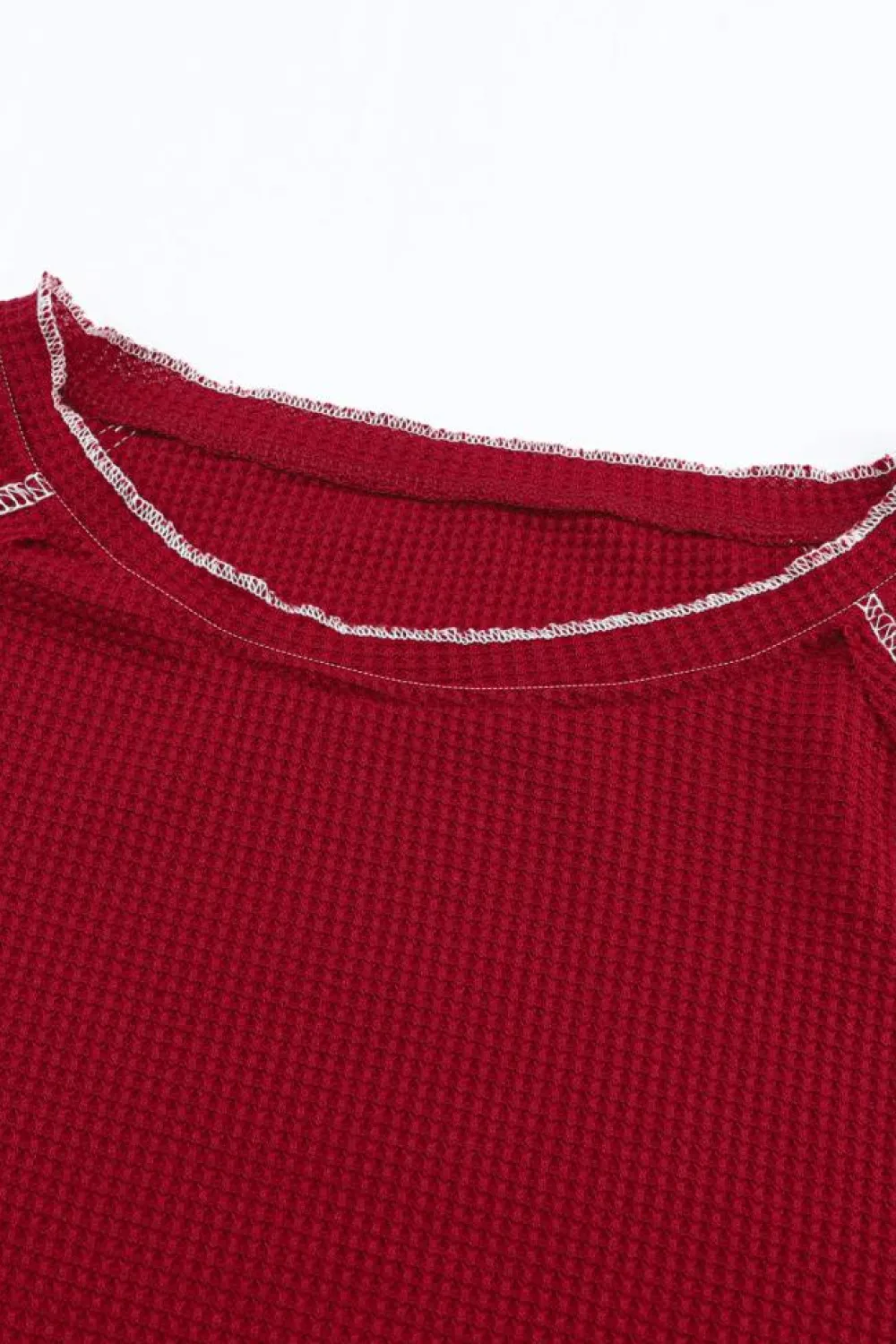 New Dear-Lover Textured Round Neck Long Sleeve Top Fiery Red