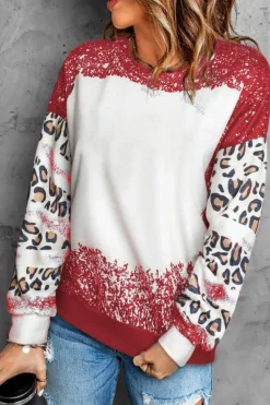 New Dear-Lover Tie Dye Leopard Drop Shoulder Sweatshirt Fiery Red