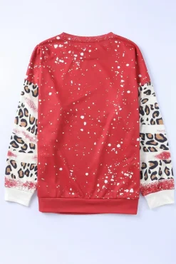 New Dear-Lover Tie Dye Leopard Drop Shoulder Sweatshirt Fiery Red