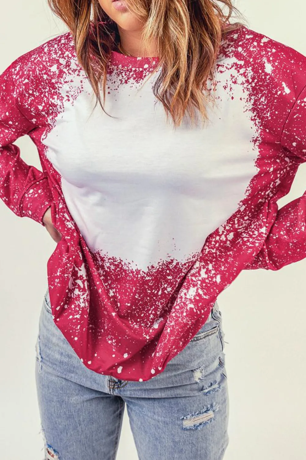 Sale Dear-Lover Tie-dyed Crew Neck Pullover Sweatshirt Fiery Red