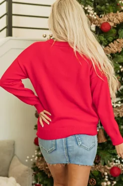 New Dear-Lover Tinsel Merry Letter Drop Shoulder Baggy Sweater Fiery Red