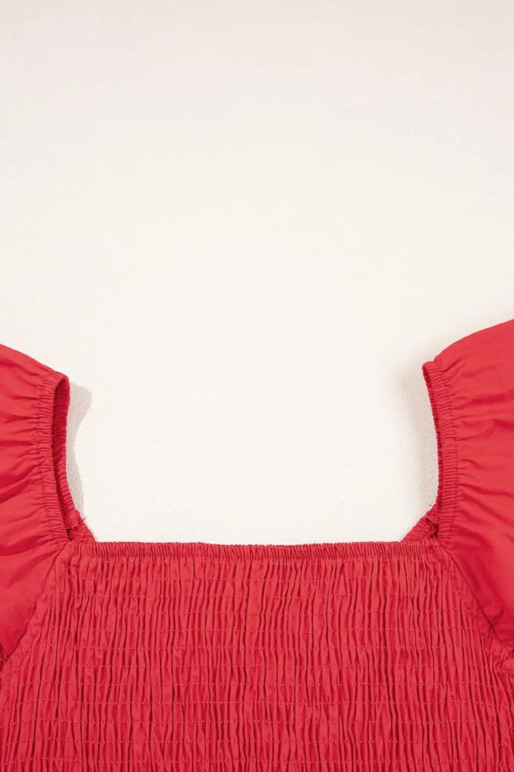 Hot Dear-Lover V Neck Flutter Sleeve Smocked Bodice High Waist Ruffle Maxi Dress Fiery Red