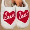 Discount Dear-Lover Valentine Love Heart Pattern Home Fuzzy Slippers Fiery Red