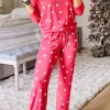 Best Dear-Lover Valentines Heart Print Pants Set Fiery Red