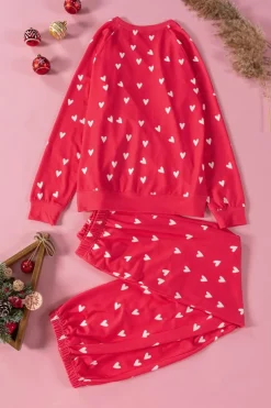 Best Dear-Lover Valentines Heart Print Pants Set Fiery Red