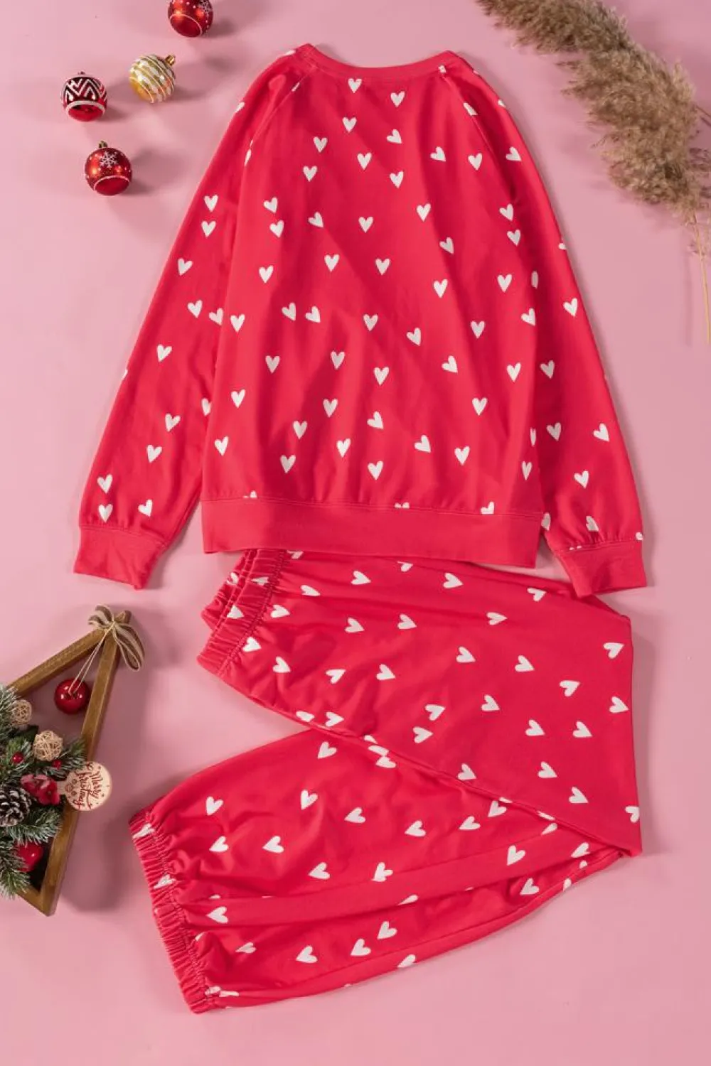 Best Dear-Lover Valentines Heart Print Pants Set Fiery Red