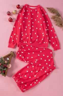 Best Dear-Lover Valentines Heart Print Pants Set Fiery Red