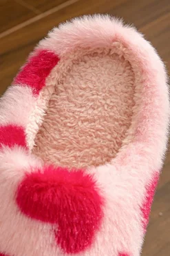 Best Dear-Lover Valentines Heart Shape Winter Fuzzy Slippers Fiery Red