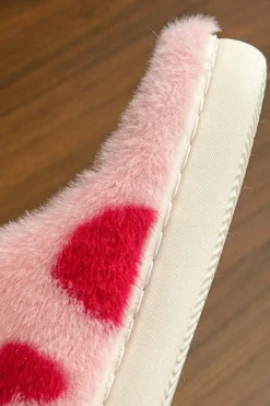 Best Dear-Lover Valentines Heart Shape Winter Fuzzy Slippers Fiery Red